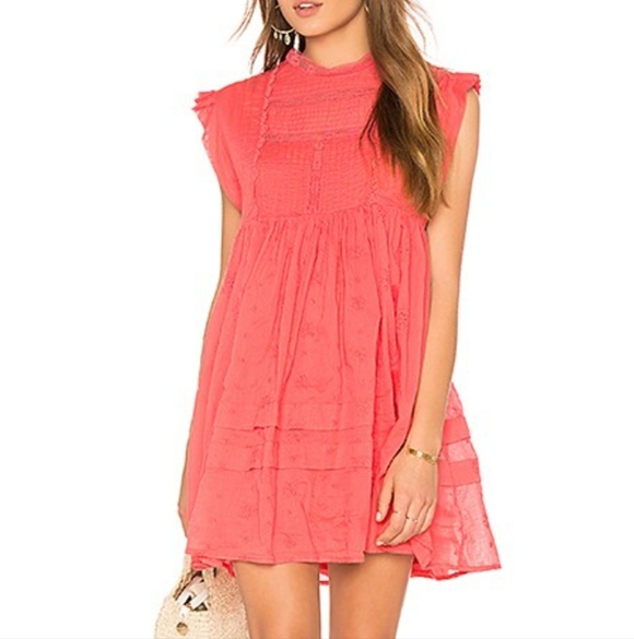 Free People Dresses & Skirts - Free People Coral Babydoll Embroidered Festival Boho Beach Dress